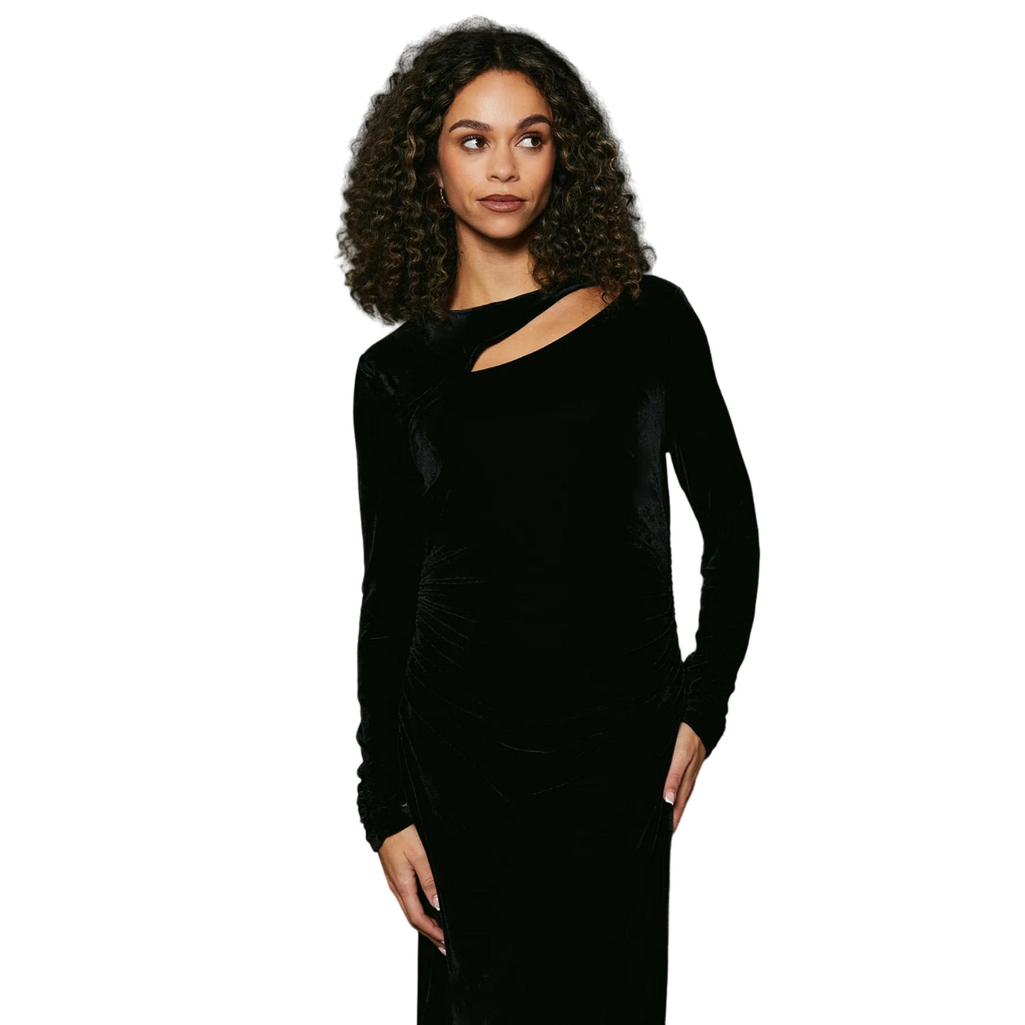 Black - Side - Principles Womens-Ladies Asymmetric Velvet Cut Out Midaxi Dress