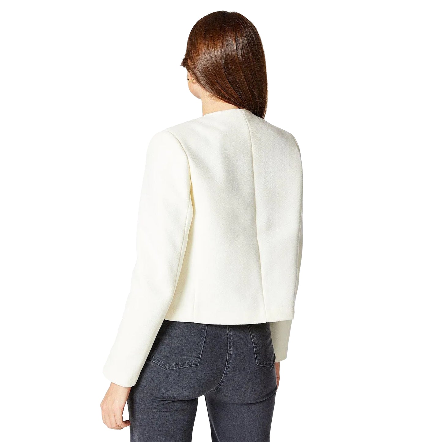 Cream - Back - Principles Womens-Ladies Faux Wool Collarless Jacket