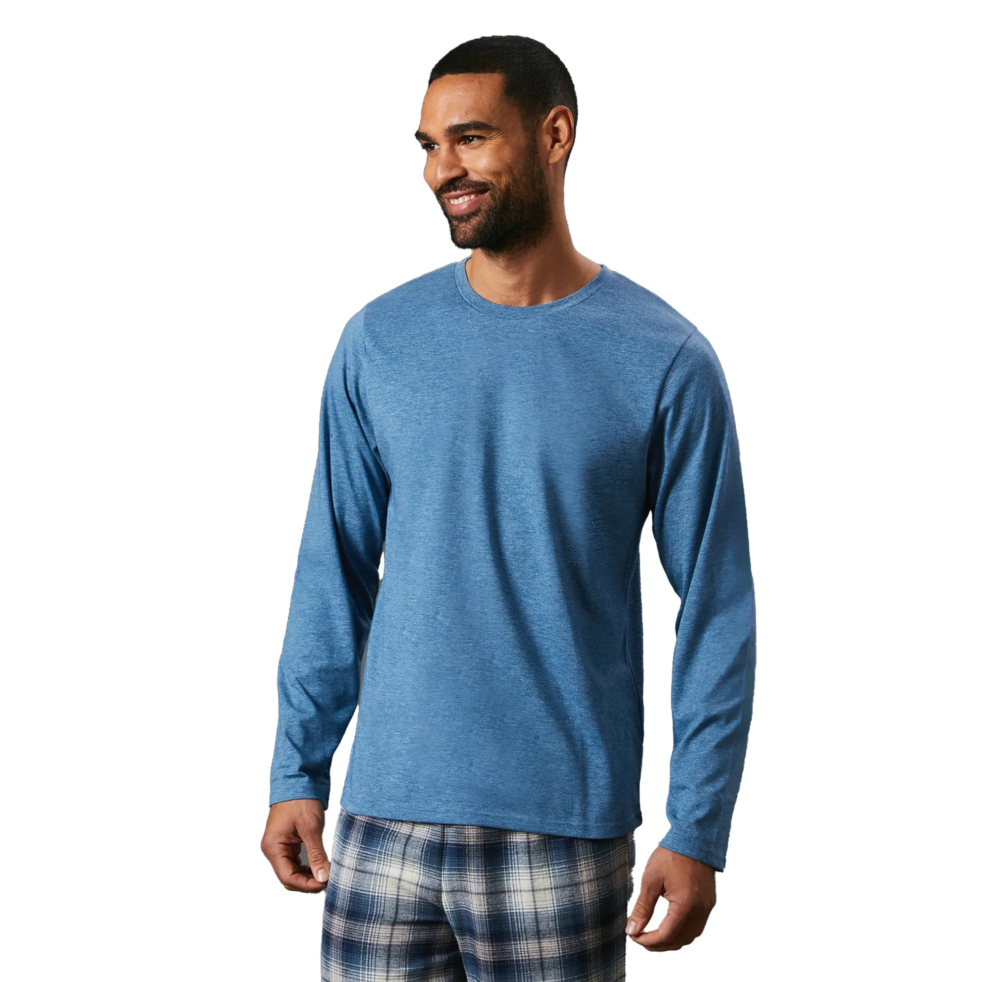 Blue - Side - Maine Mens Checked Brushed Pyjama Set