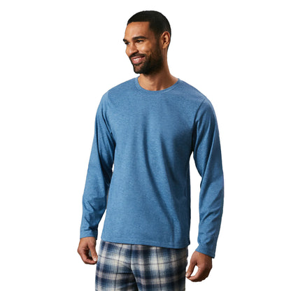 Blue - Side - Maine Mens Checked Brushed Pyjama Set