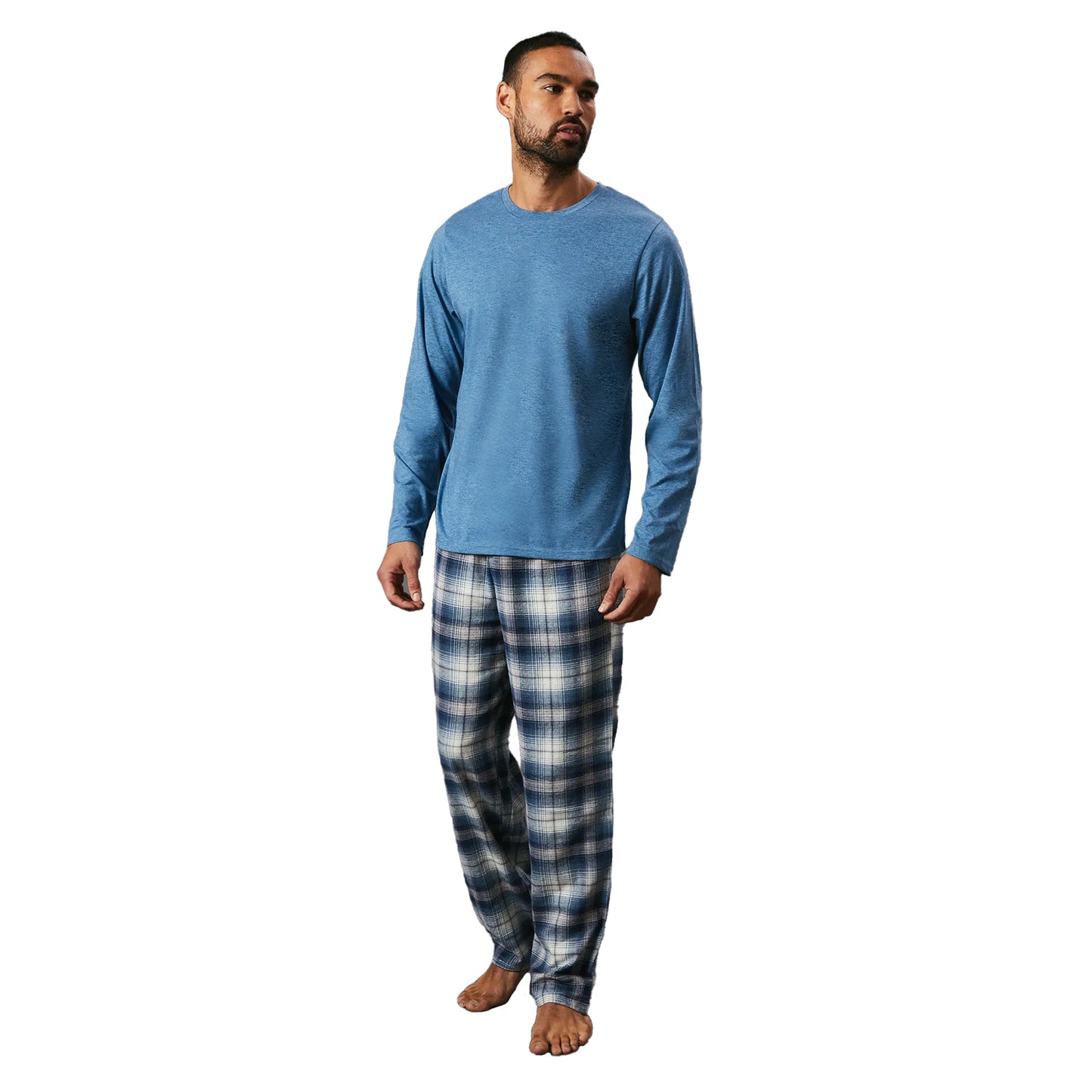 Blue - Front - Maine Mens Checked Brushed Pyjama Set