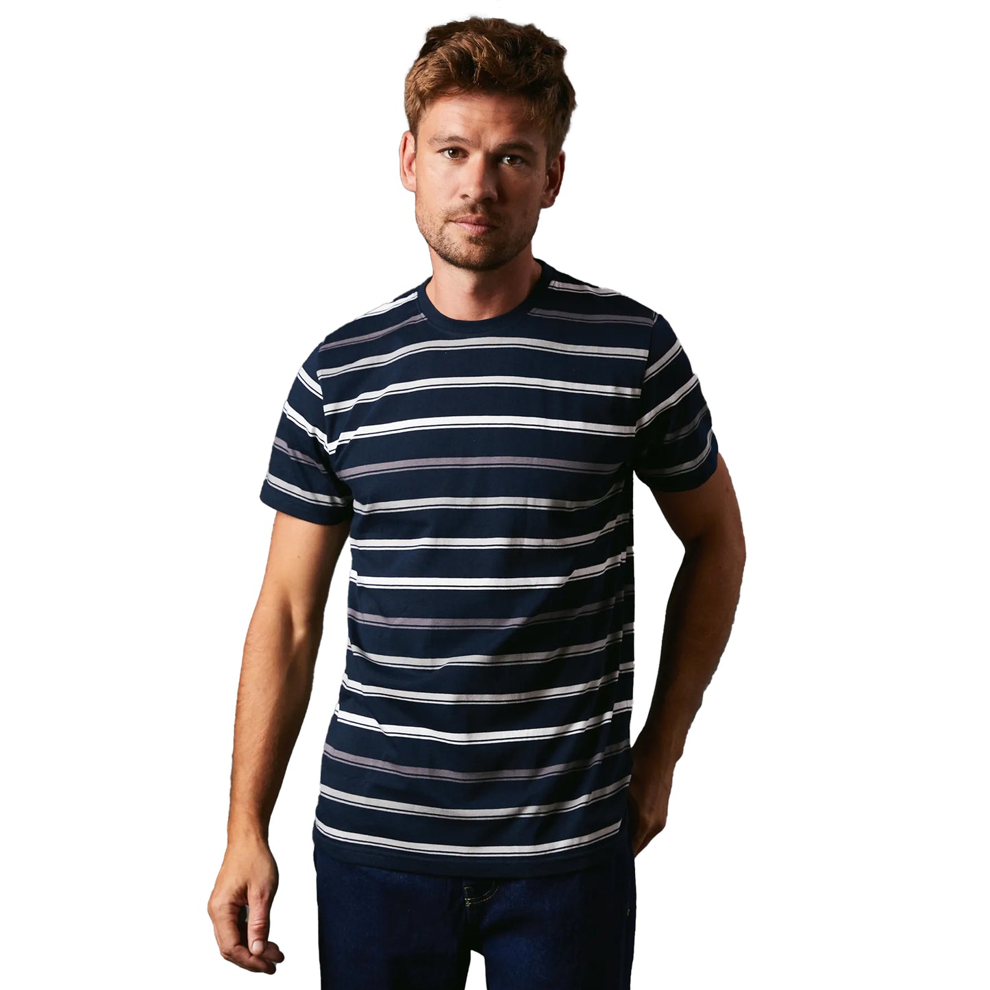 Navy - Front - Maine Mens Classic Stripe T-Shirt