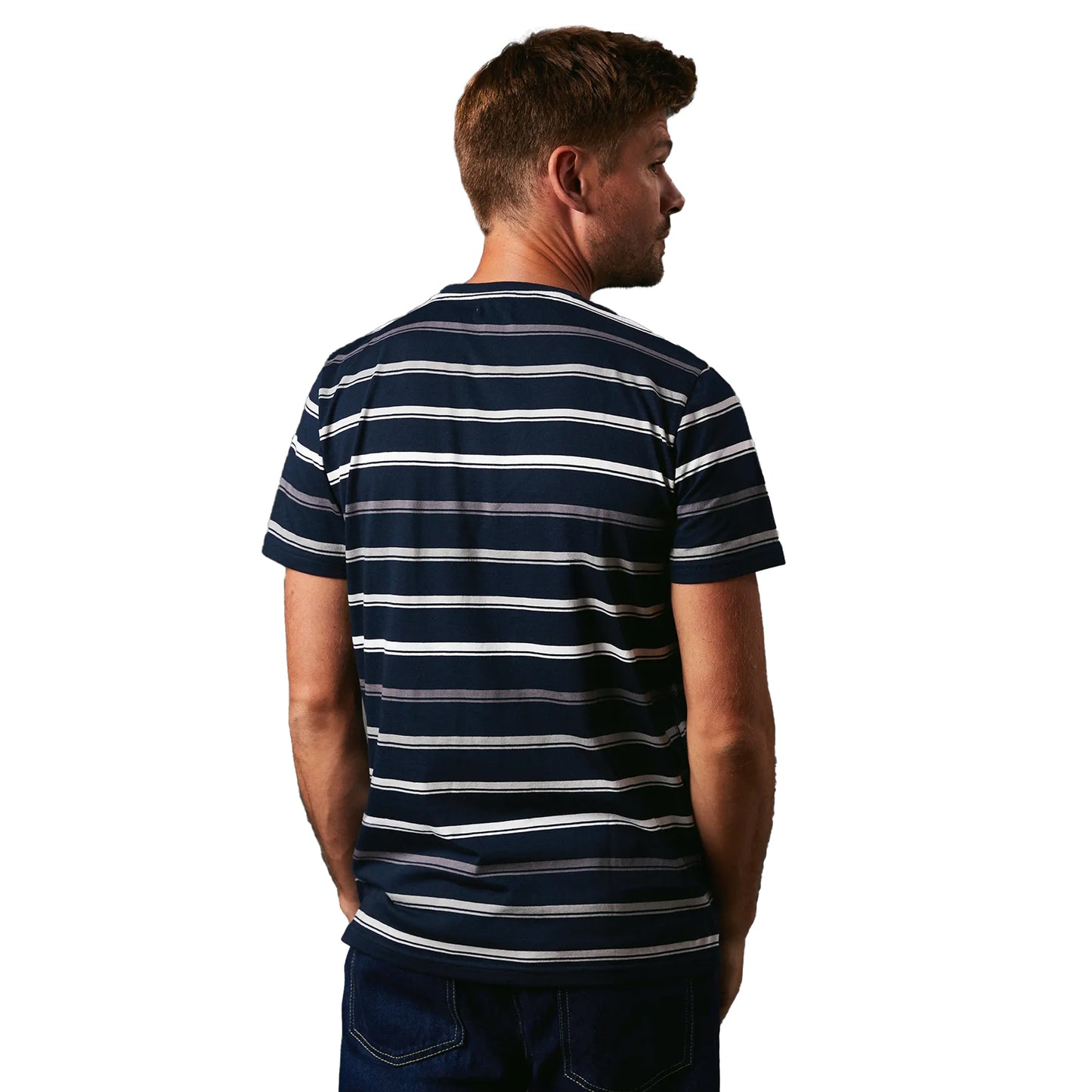 Navy - Back - Maine Mens Classic Stripe T-Shirt