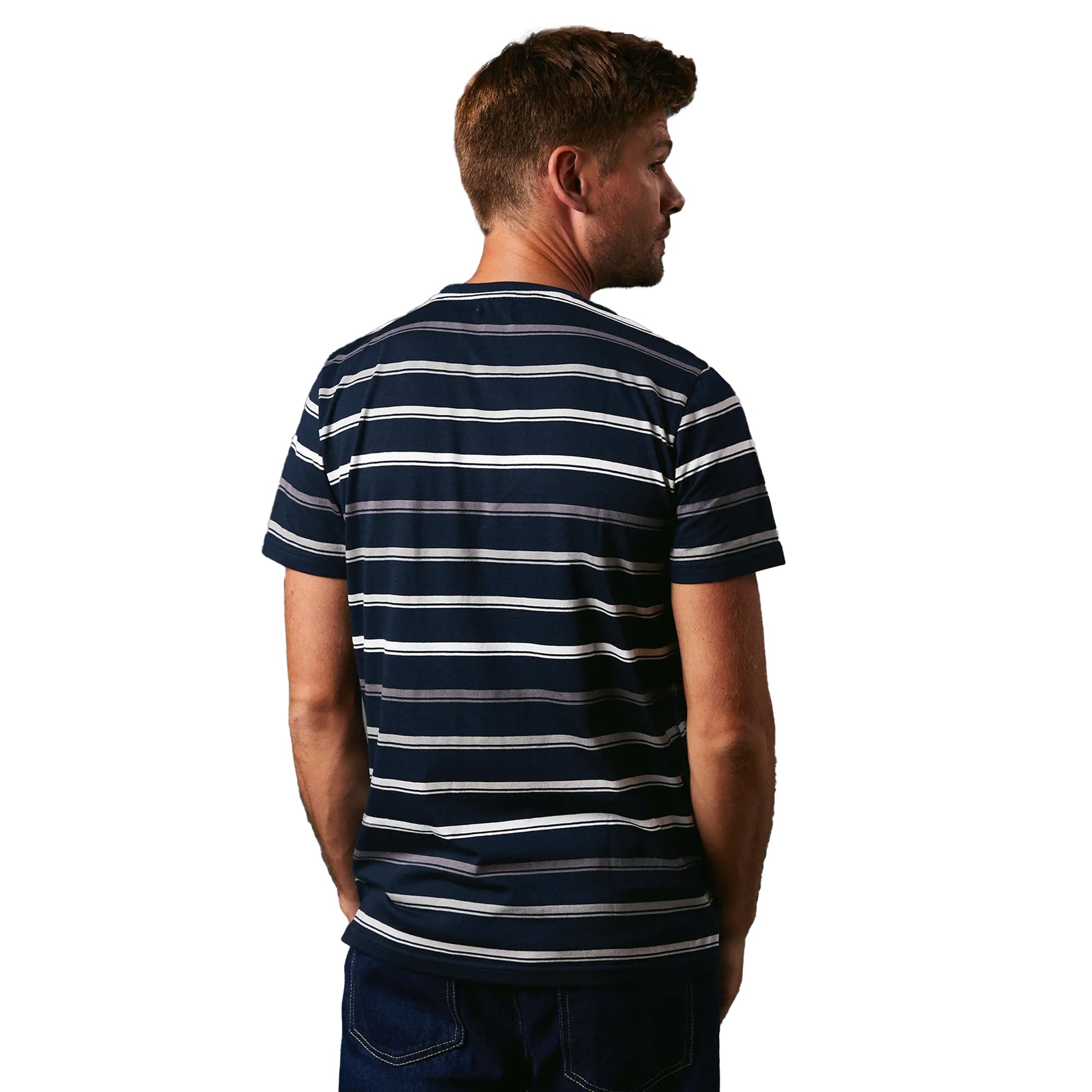 Navy - Back - Maine Mens Classic Stripe T-Shirt