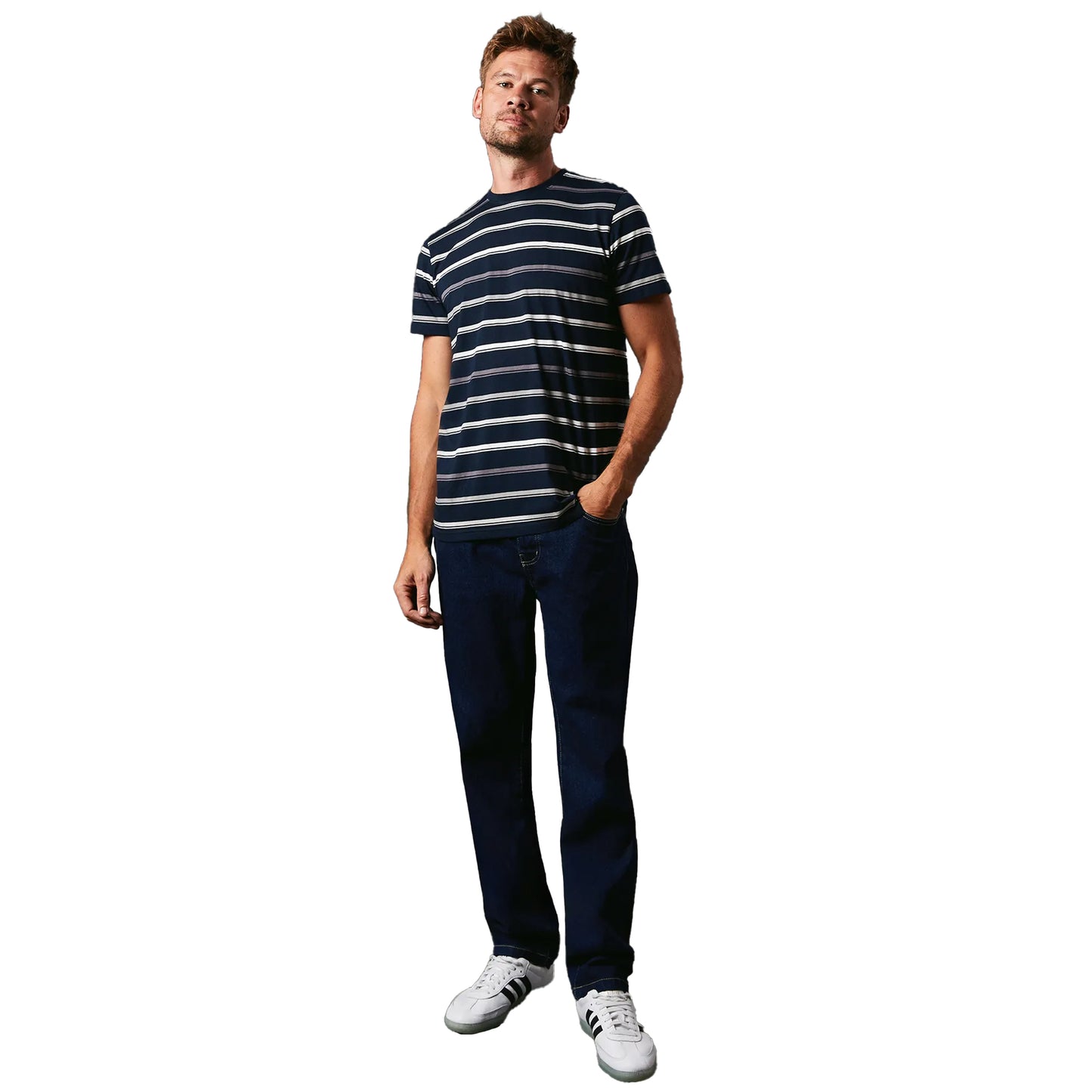 Navy - Side - Maine Mens Classic Stripe T-Shirt