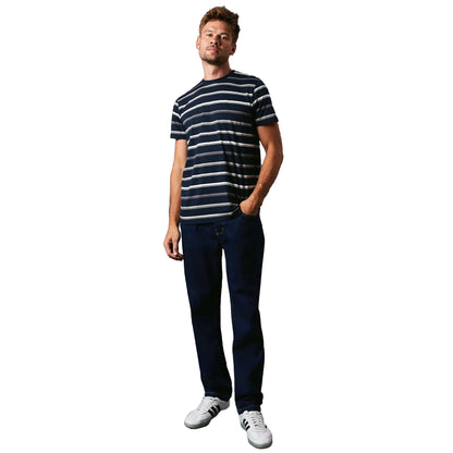 Navy - Side - Maine Mens Classic Stripe T-Shirt