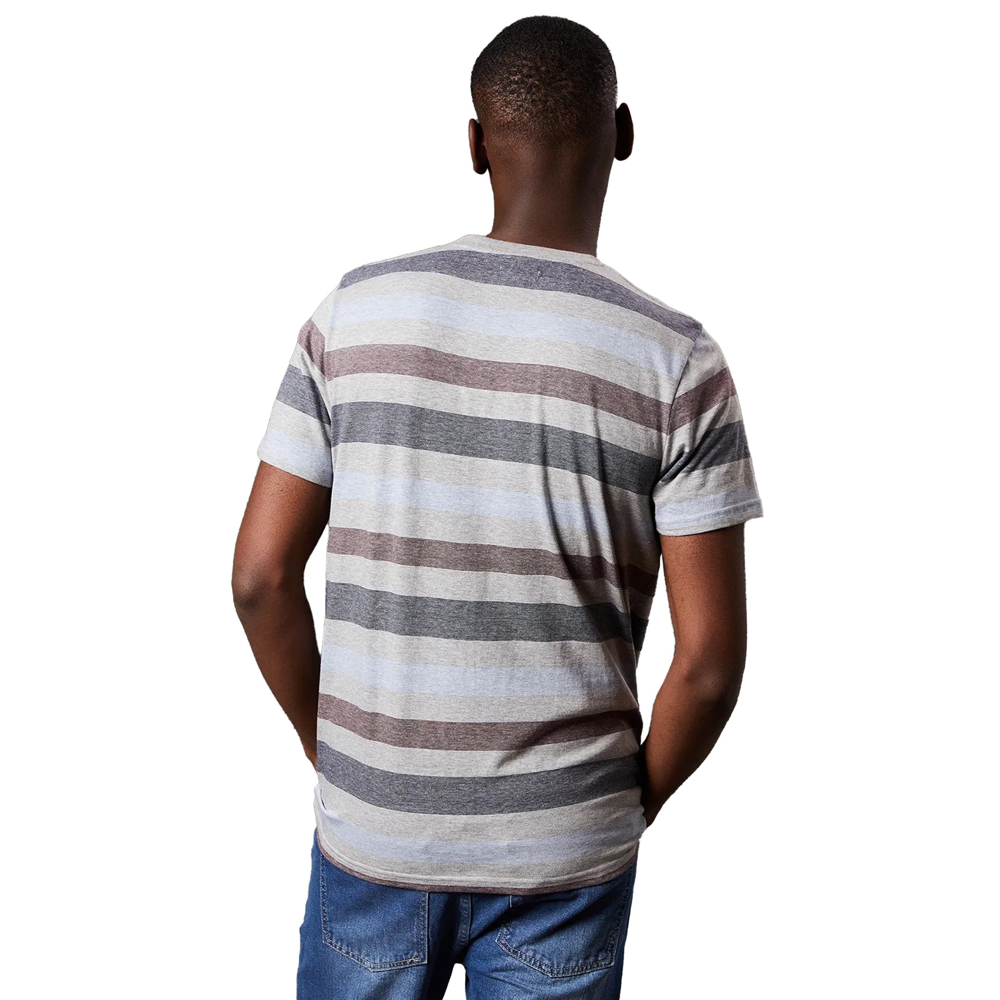 Light Grey - Back - Maine Mens Feeder Stripe T-Shirt