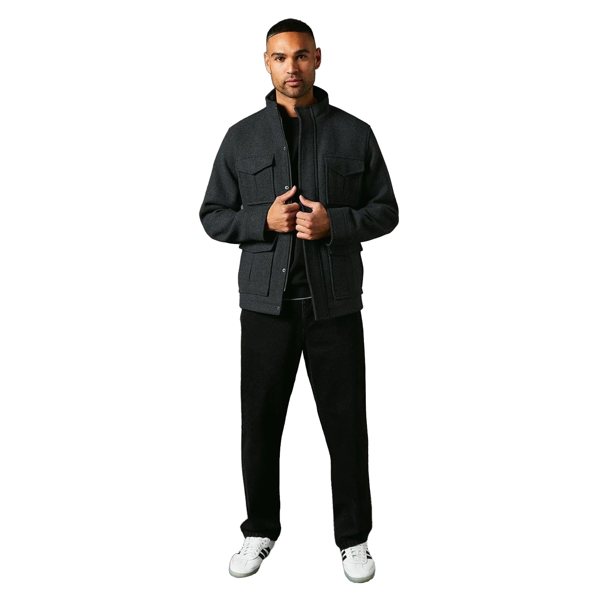 Charcoal - Side - Maine Mens Wool Blend 4 Pockets Jacket