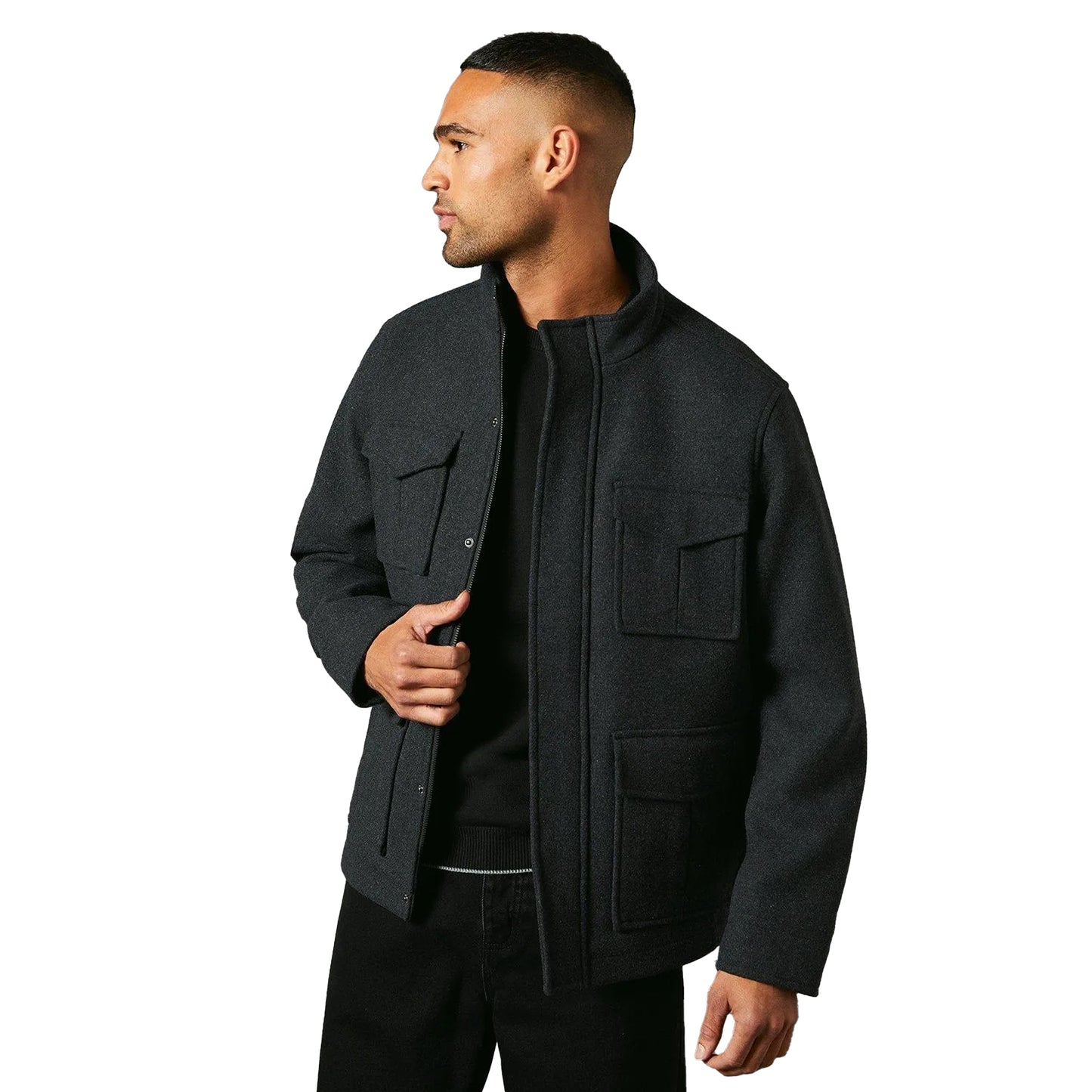 Charcoal - Front - Maine Mens Wool Blend 4 Pockets Jacket