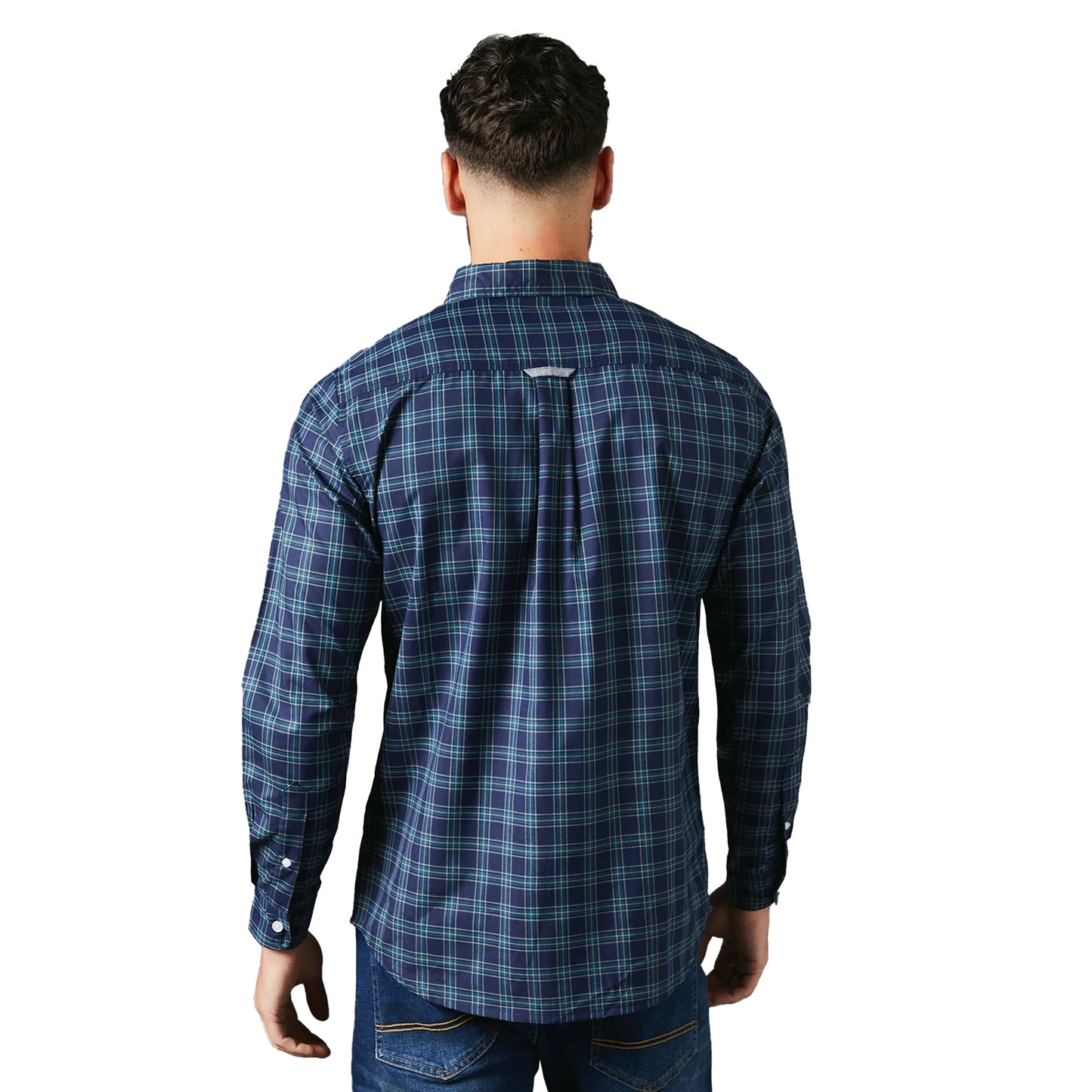 Turquoise - Back - Maine Mens Brooklyn Checked Long-Sleeved Shirt