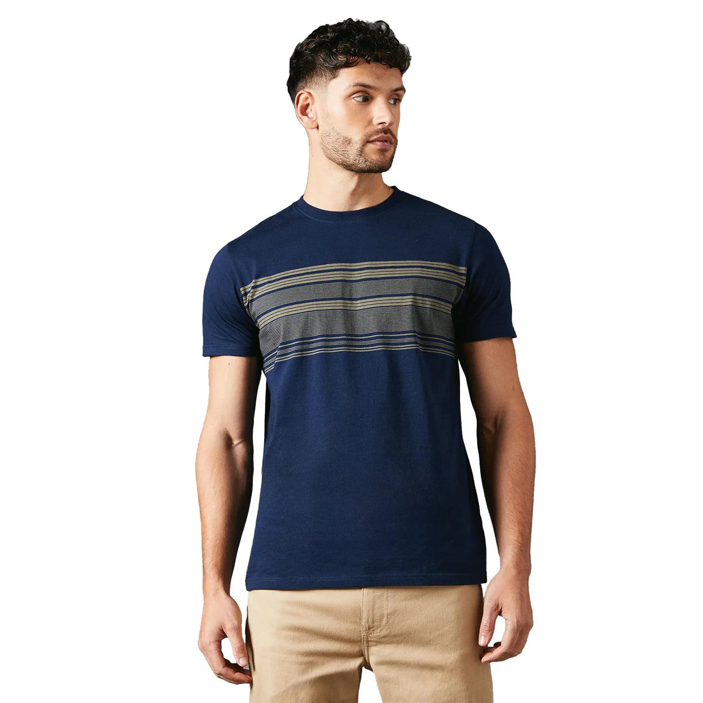 Navy - Front - Maine Mens Chest Stripe T-Shirt