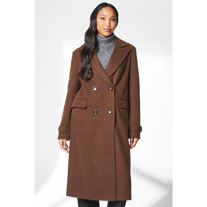 Chocolate - Side - Principles Womens-Ladies Faux Wool Double-Breasted Trench Coat