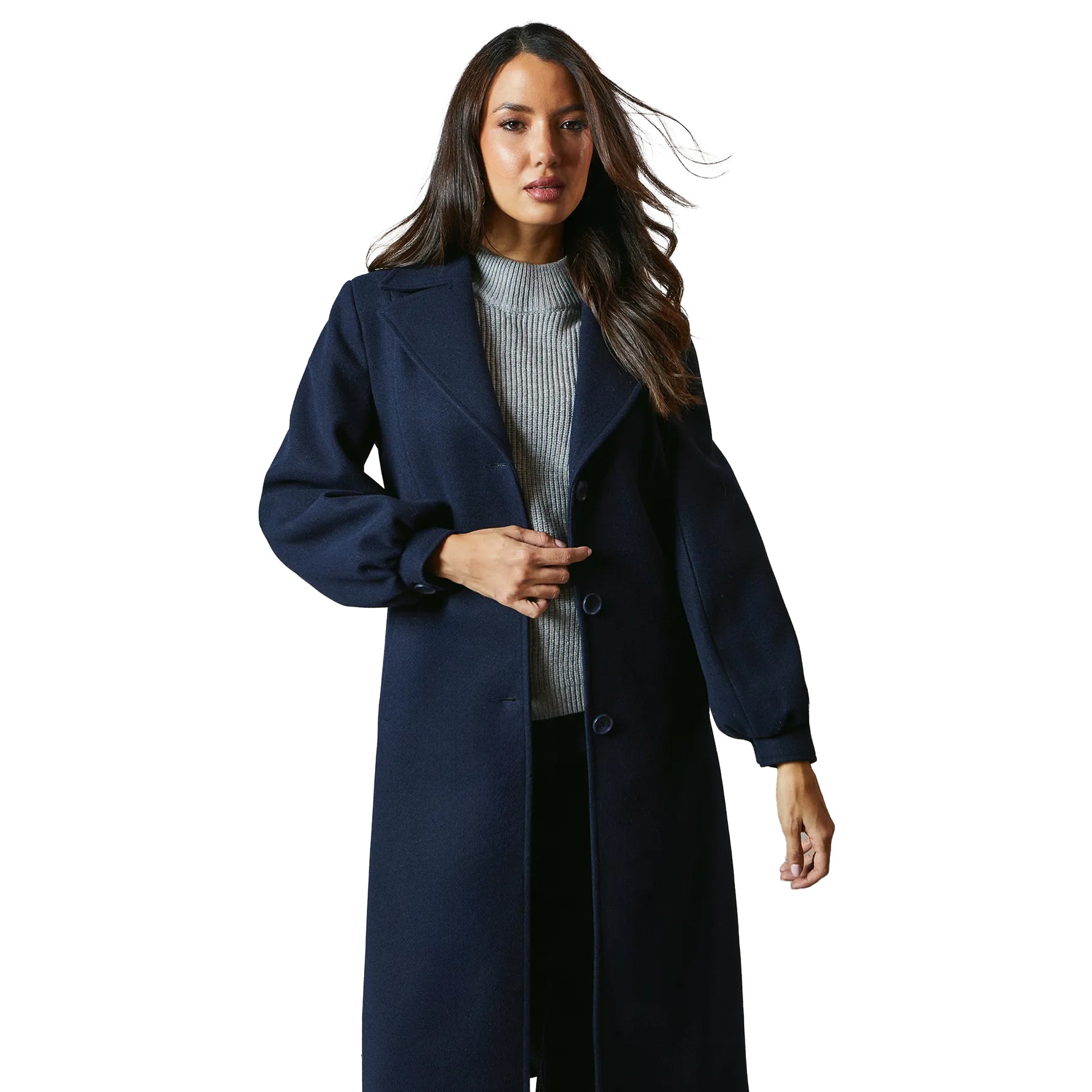 Navy - Side - Principles Womens-Ladies Volume Coat