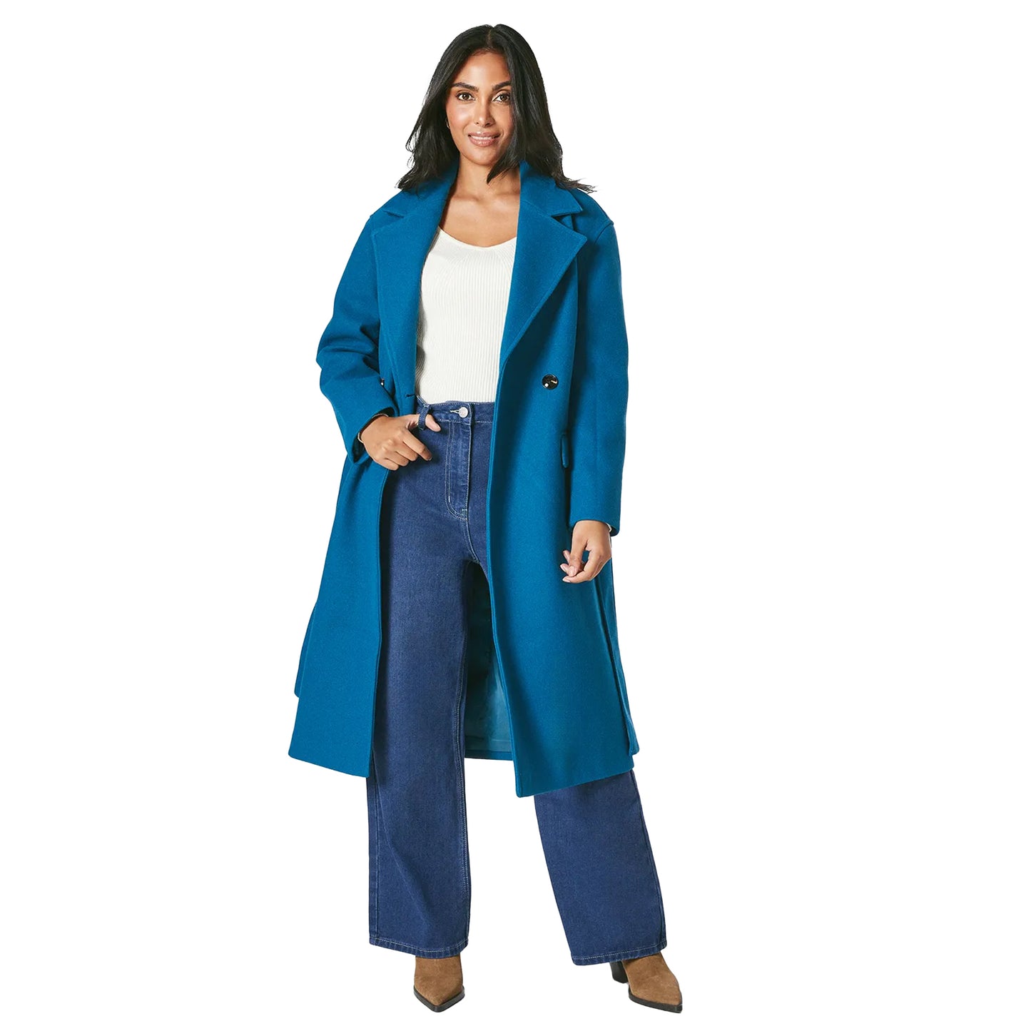 Petrol - Front - Principles Womens-Ladies Maxi Double-Breasted Petite Coat
