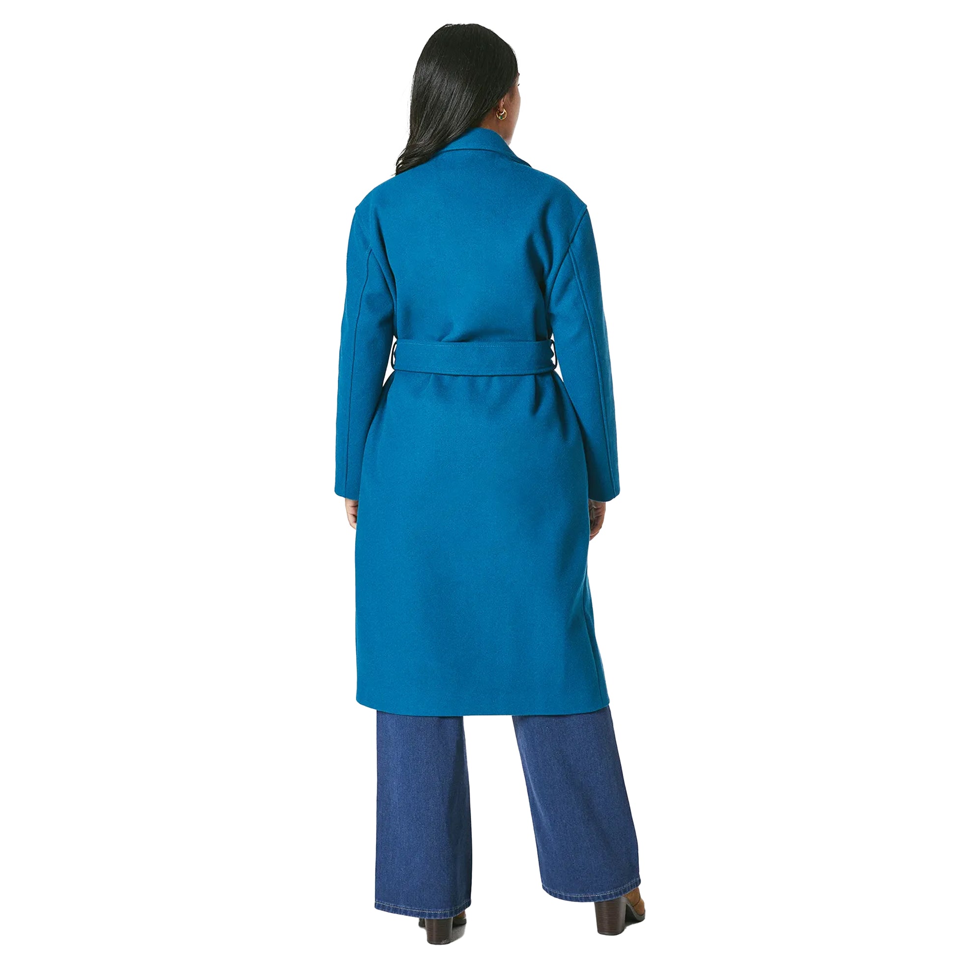 Petrol - Back - Principles Womens-Ladies Maxi Double-Breasted Petite Coat