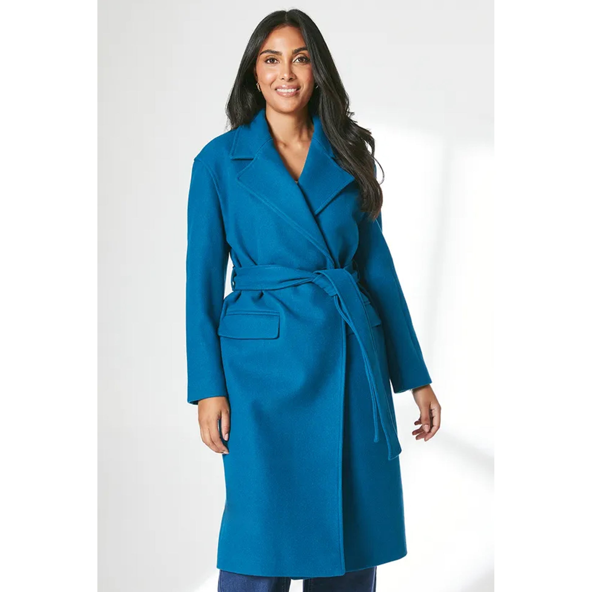 Petrol - Side - Principles Womens-Ladies Maxi Double-Breasted Petite Coat