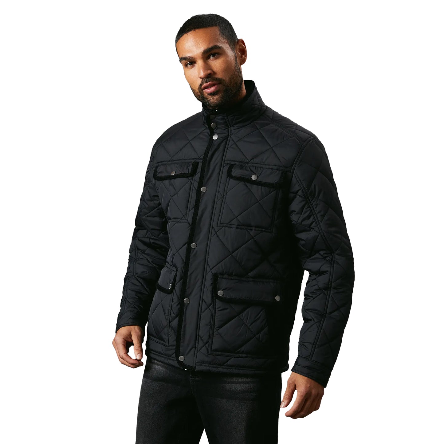 Black - Side - Maine Mens Quilted 4 Pockets Padded Jacket