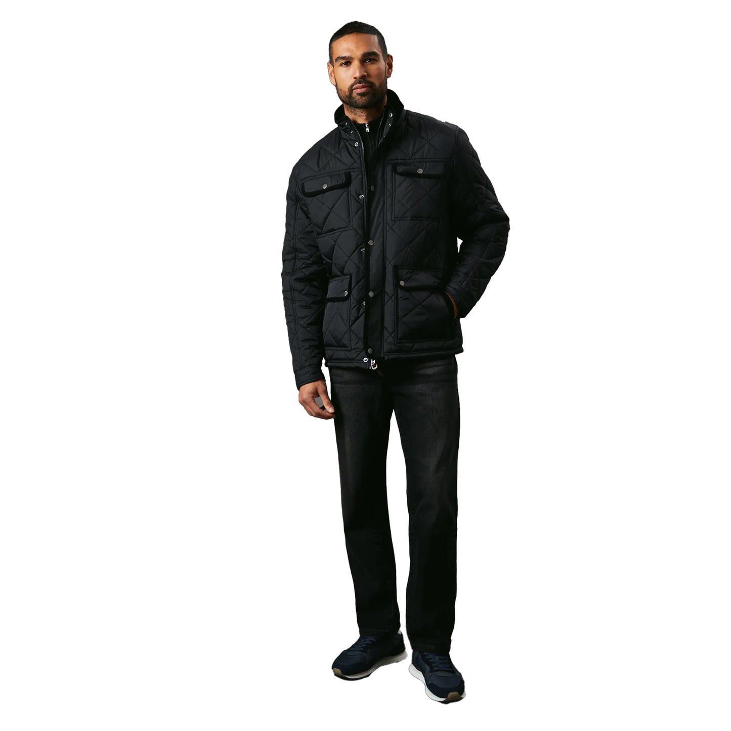 Black - Front - Maine Mens Quilted 4 Pockets Padded Jacket