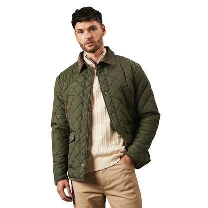 Khaki Green - Front - Maine Mens Quilted Cord Collar Padded Jacket