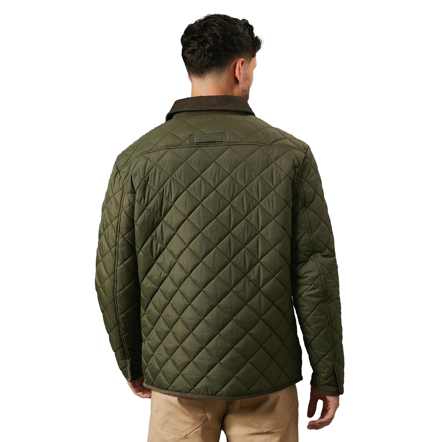 Khaki Green - Back - Maine Mens Quilted Cord Collar Padded Jacket