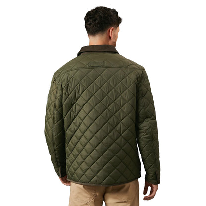 Khaki Green - Back - Maine Mens Quilted Cord Collar Padded Jacket