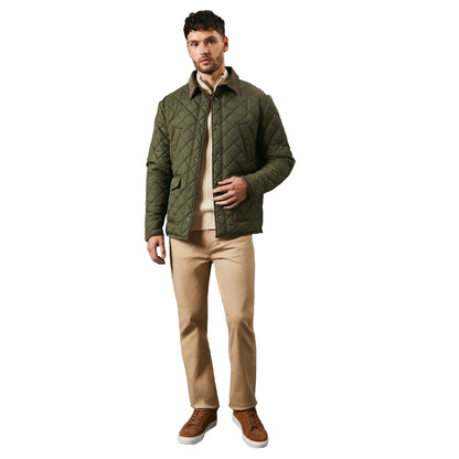 Khaki Green - Side - Maine Mens Quilted Cord Collar Padded Jacket