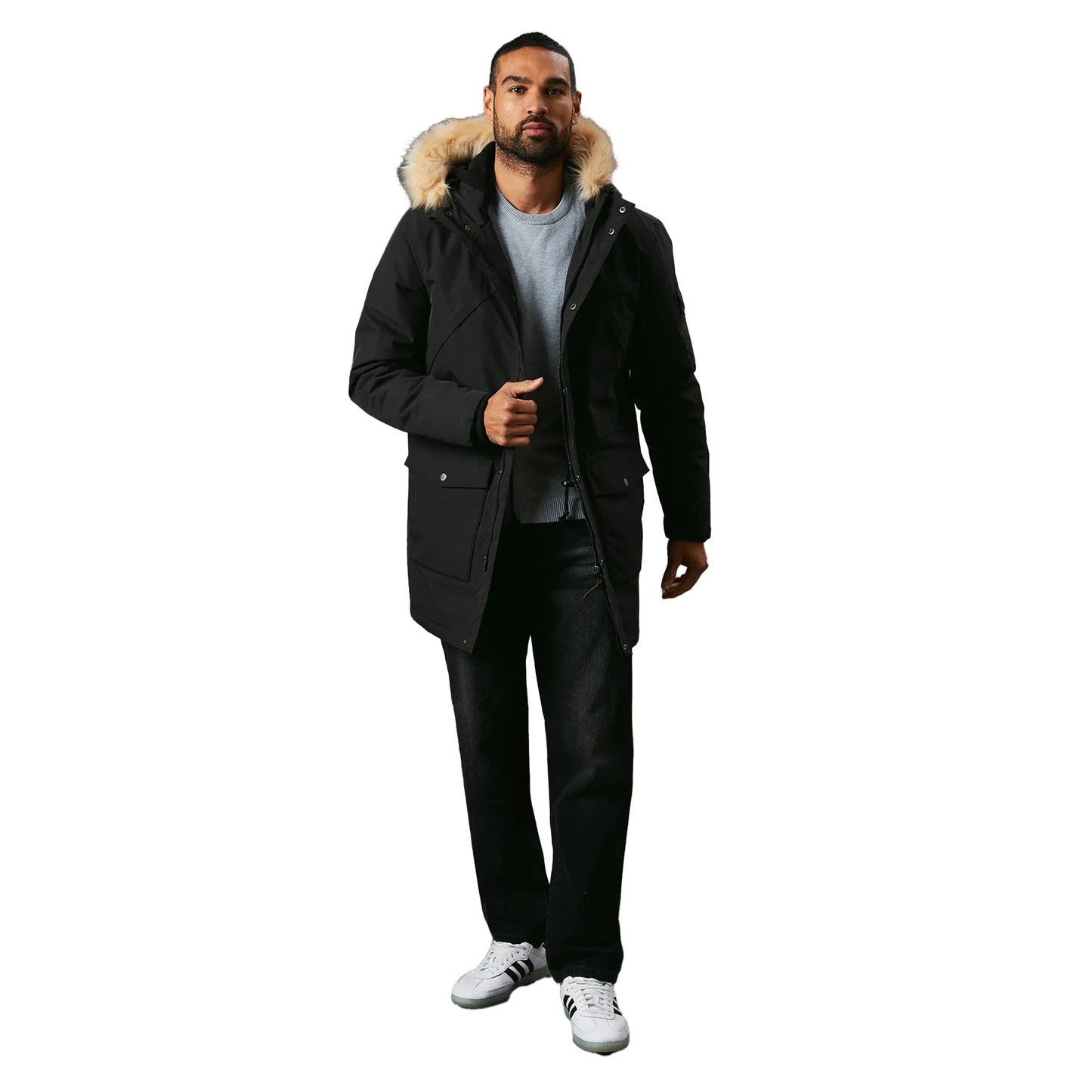 Black - Front - Maine Mens Hooded 4 Pockets Parka