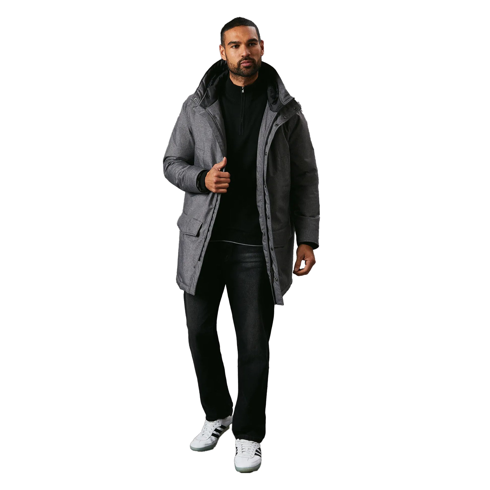 Grey - Front - Maine Mens Wool Look Parka