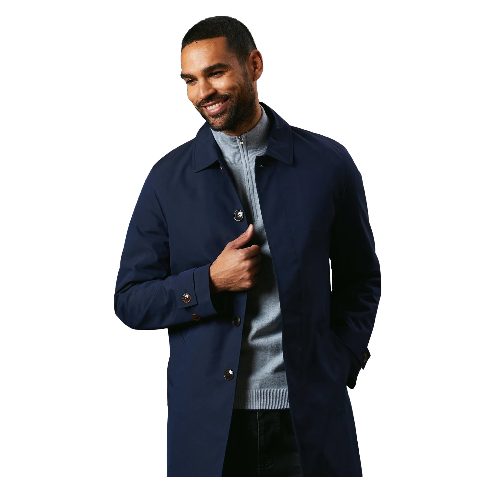Navy - Side - Maine Mens Padded Trench Coat