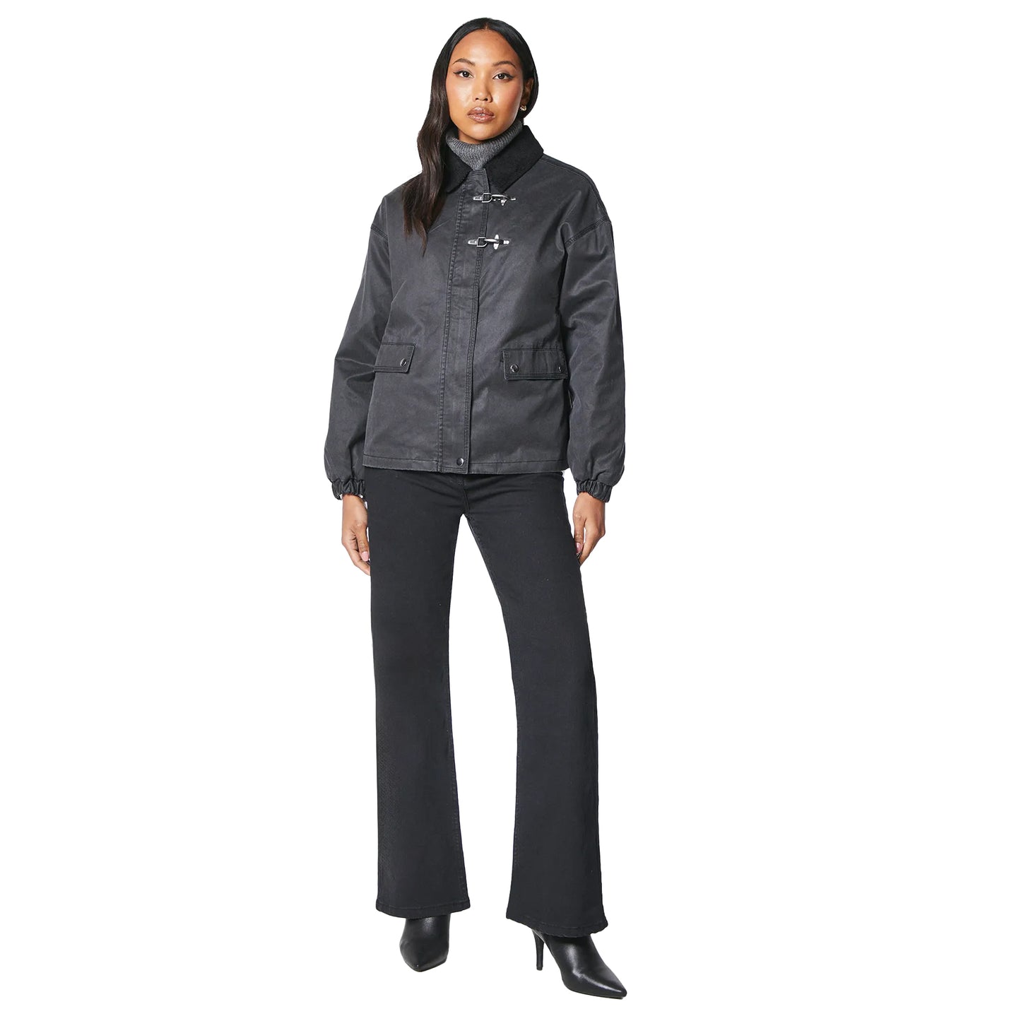 Black - Side - Principles Womens-Ladies Wax Trim Detail Jacket