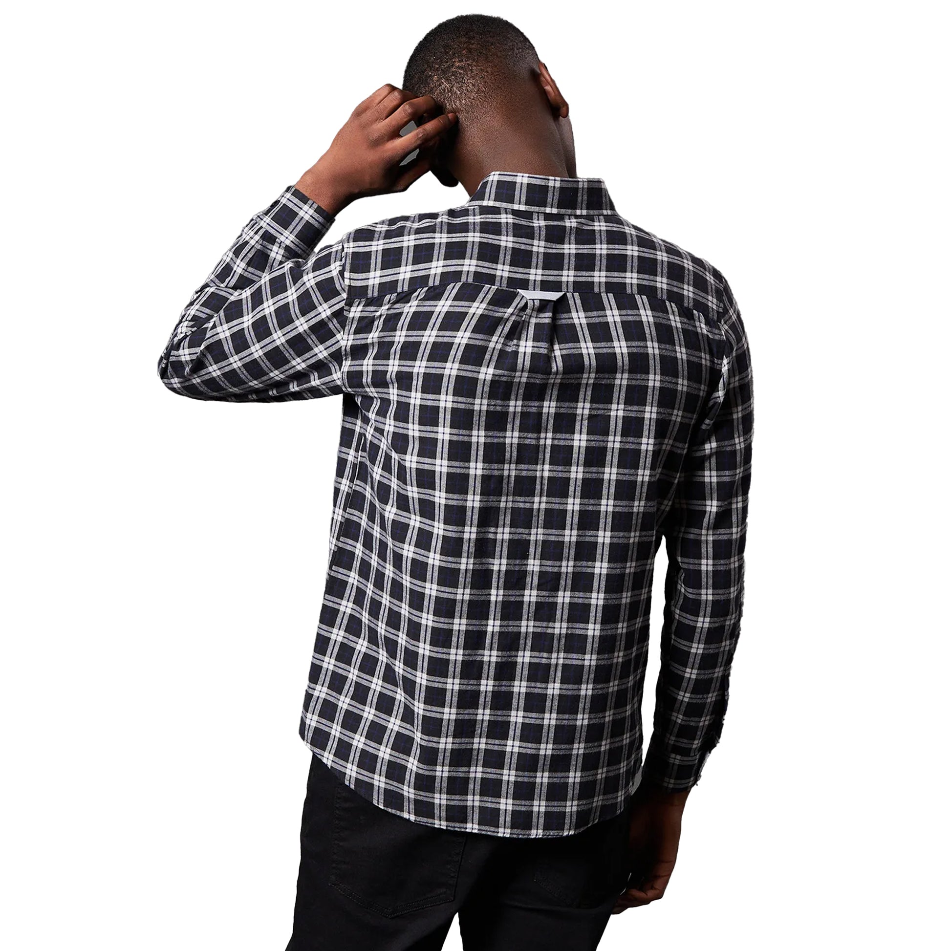 Black - Back - Maine Mens Classic Checked Brushed Long-Sleeved Shirt