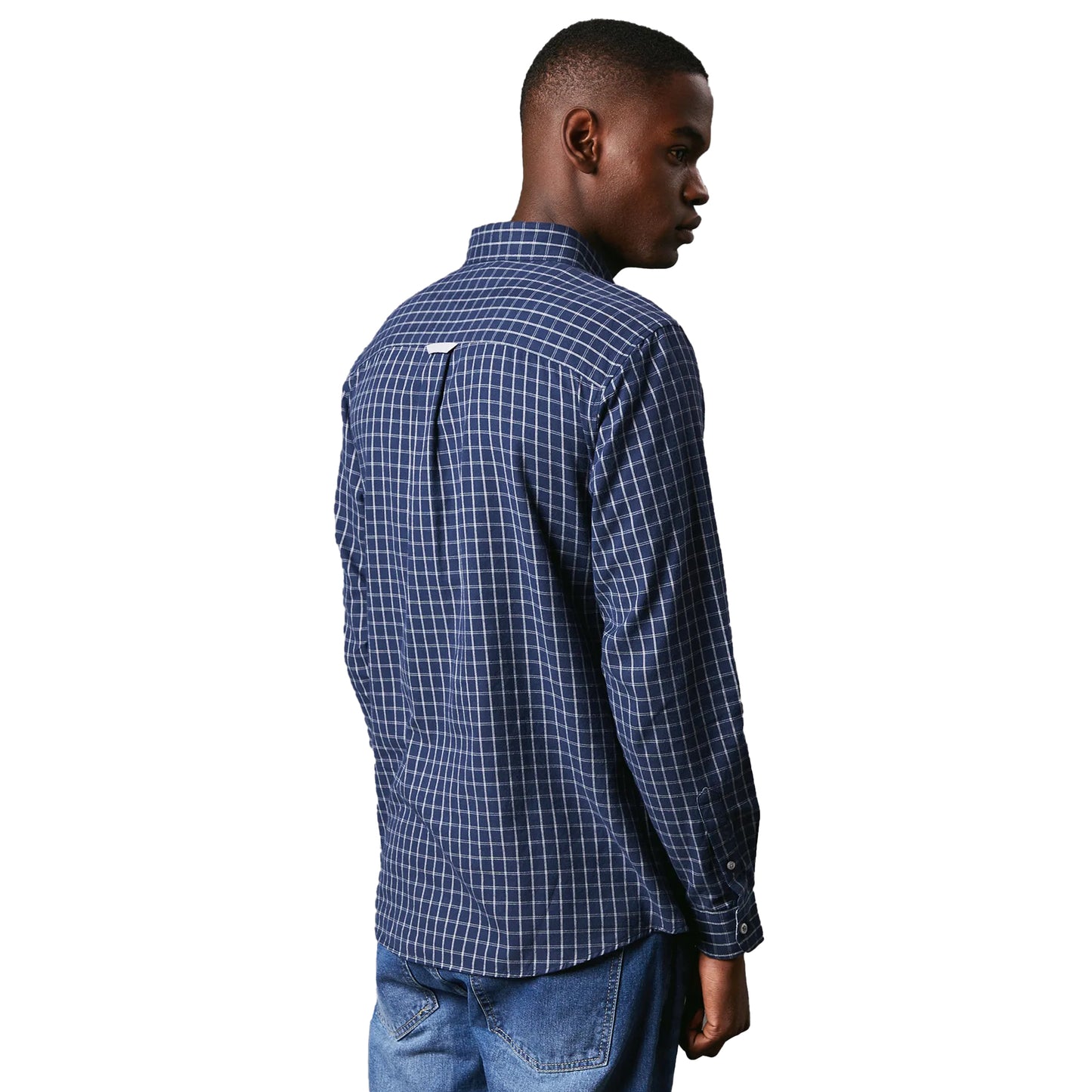 Navy - Back - Maine Mens Grid Checked Brushed Long-Sleeved Shirt