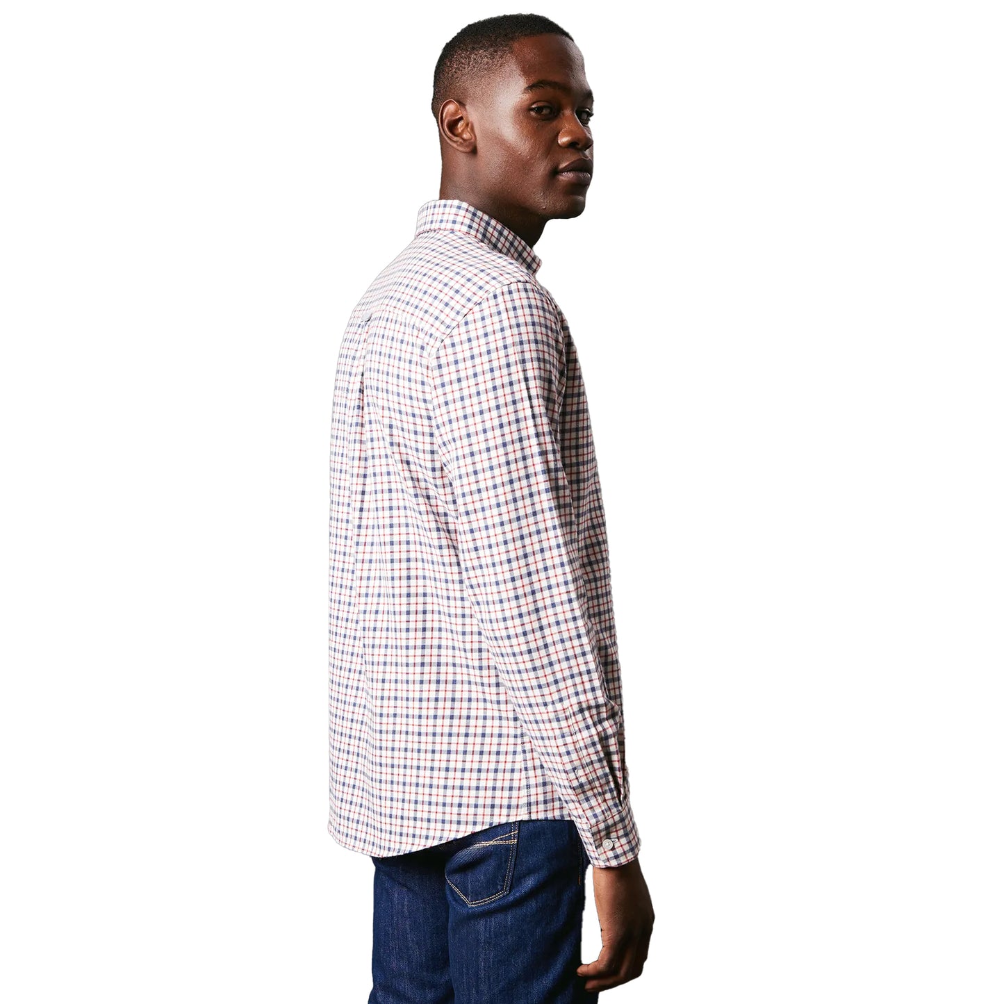 White - Back - Maine Mens Club Checked Brushed Long-Sleeved Shirt