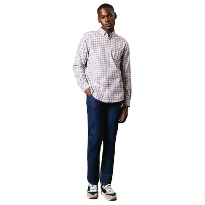 White - Side - Maine Mens Club Checked Brushed Long-Sleeved Shirt