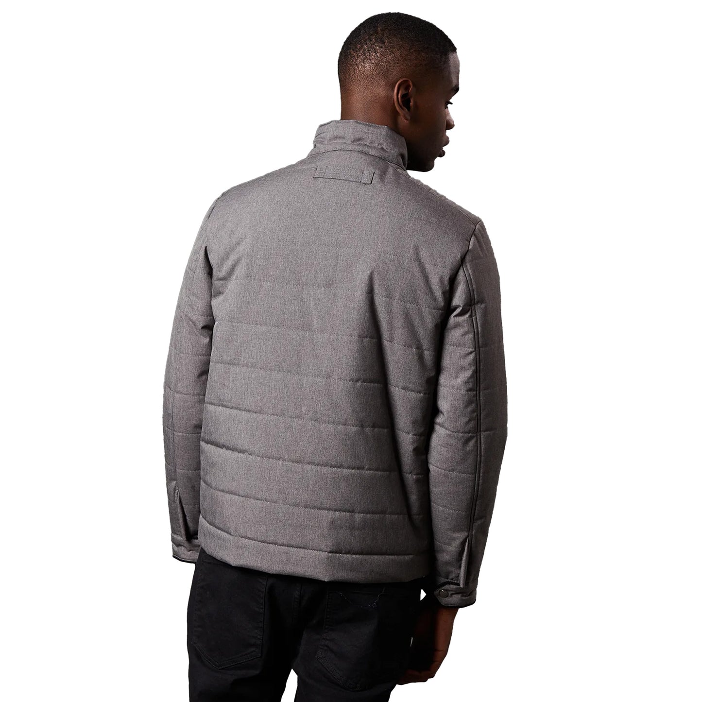 Grey - Back - Maine Mens Short High-Neck Wadded Jacket