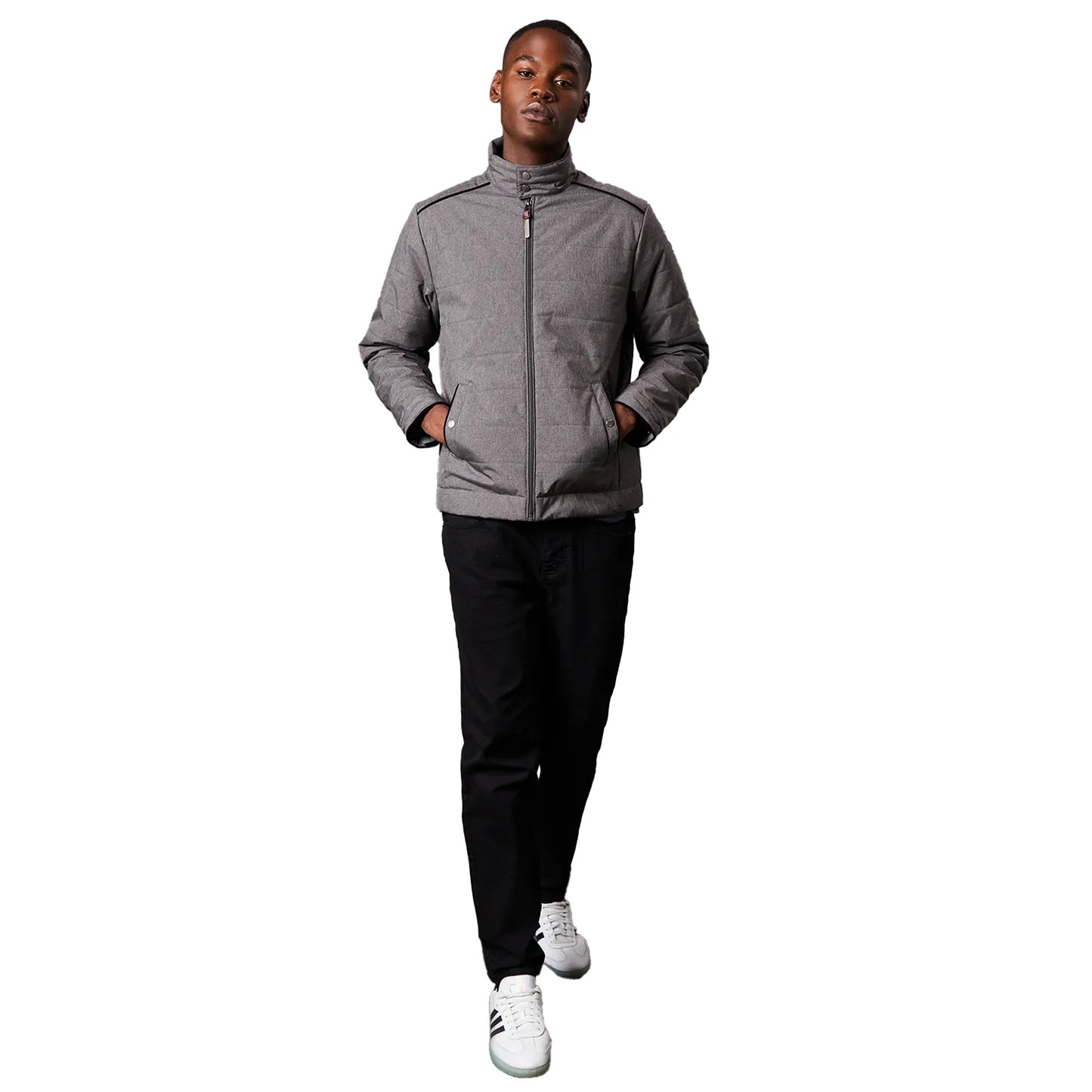 Grey - Side - Maine Mens Short High-Neck Wadded Jacket