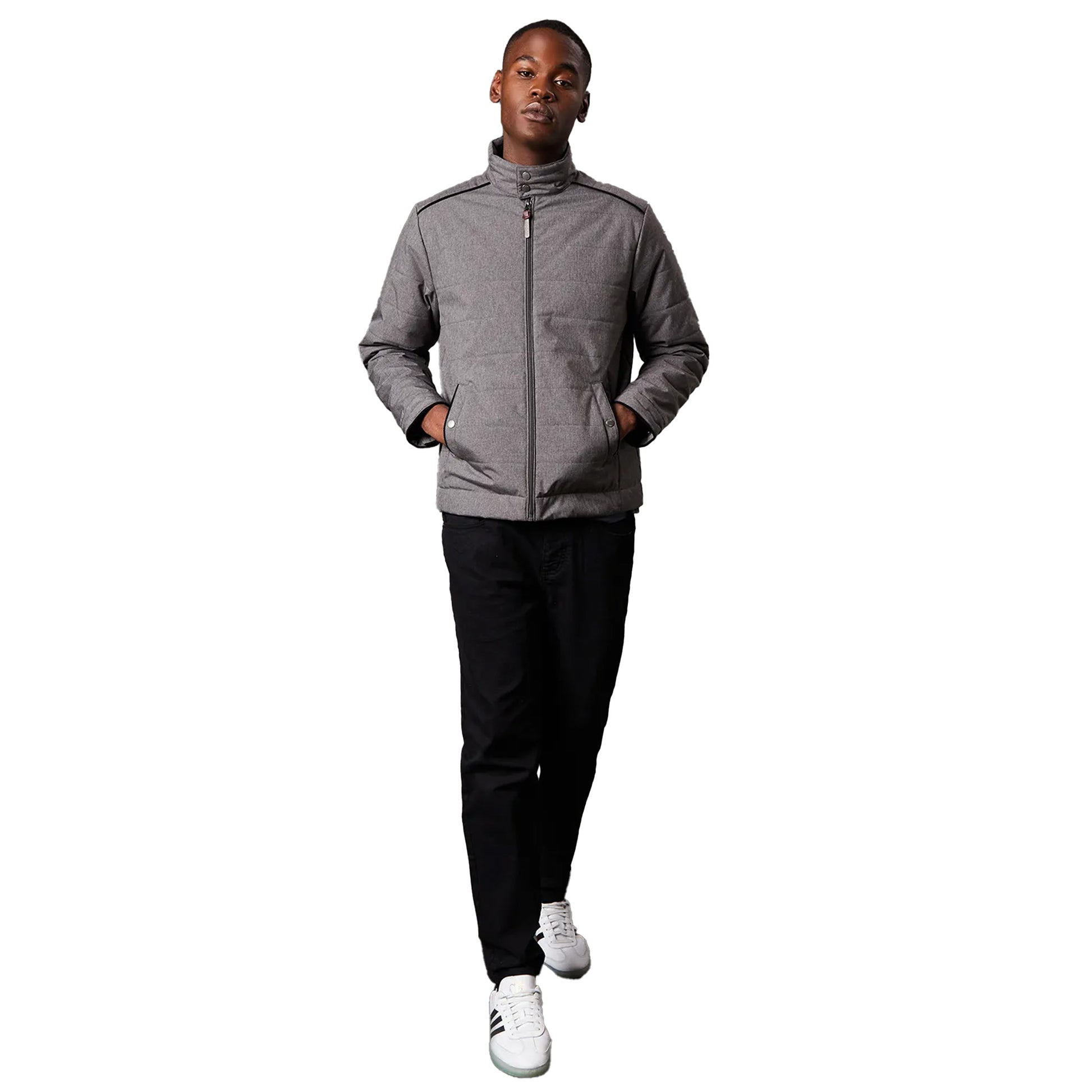 Grey - Side - Maine Mens Short High-Neck Wadded Jacket