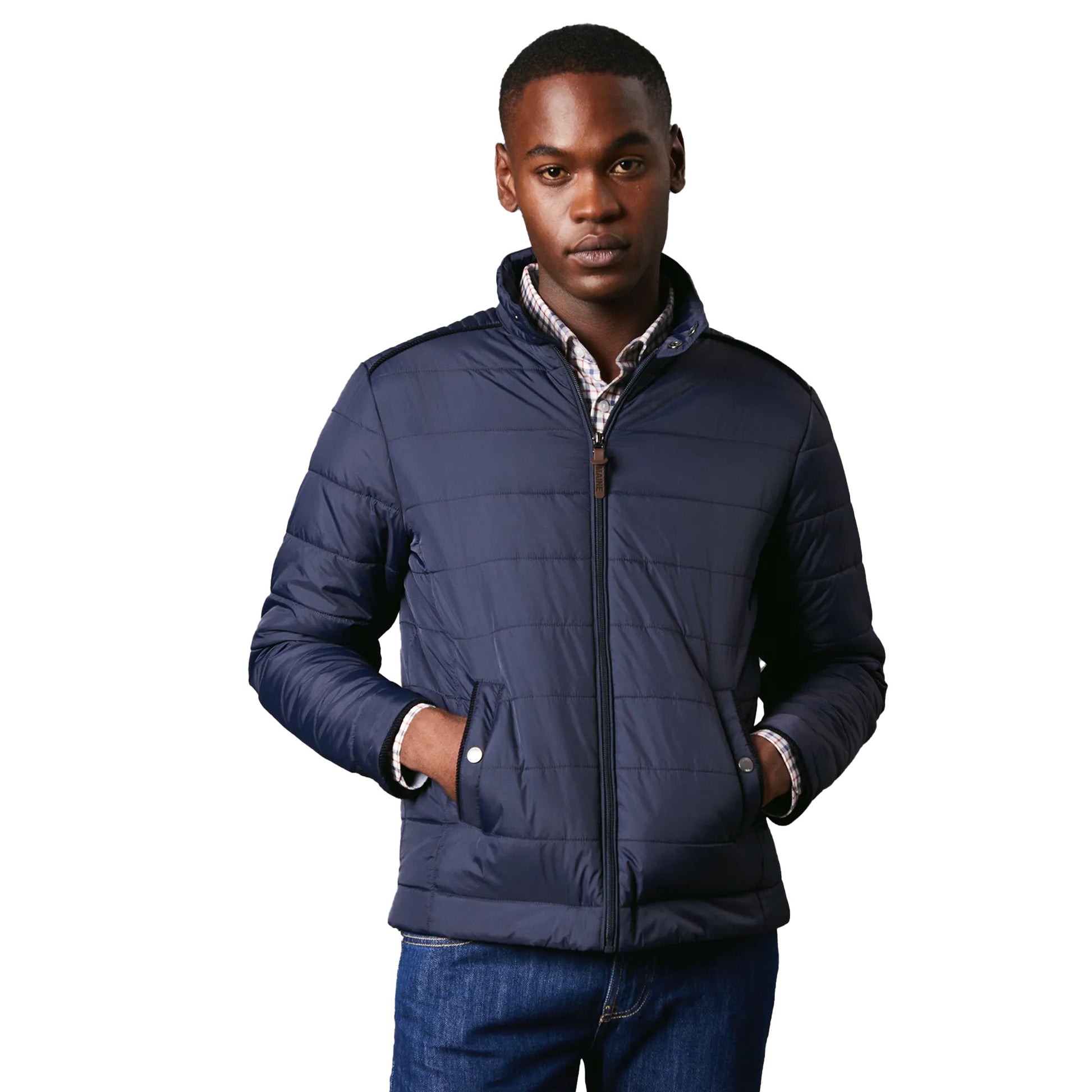 Navy - Front - Maine Mens Short High-Neck Wadded Jacket