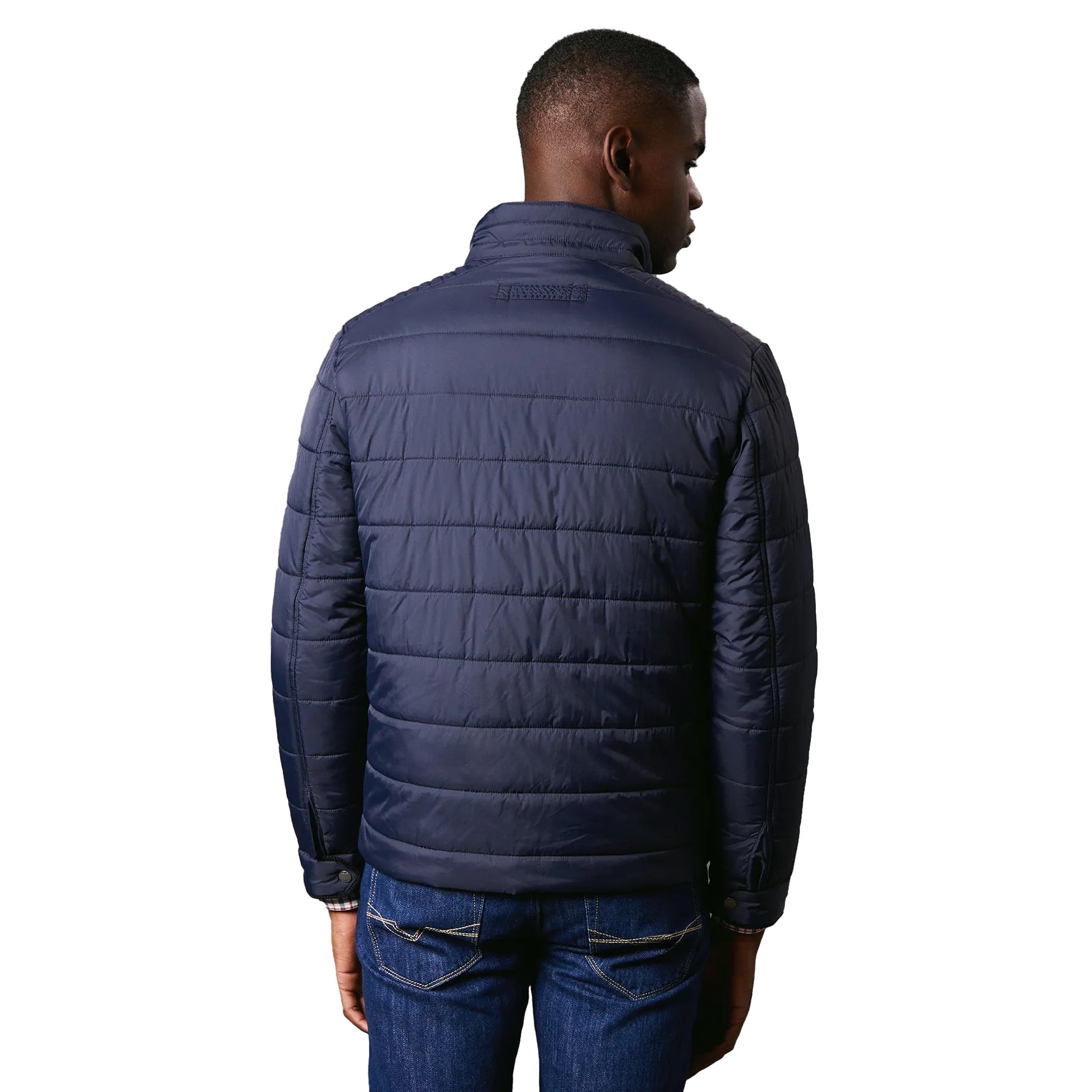 Navy - Back - Maine Mens Short High-Neck Wadded Jacket
