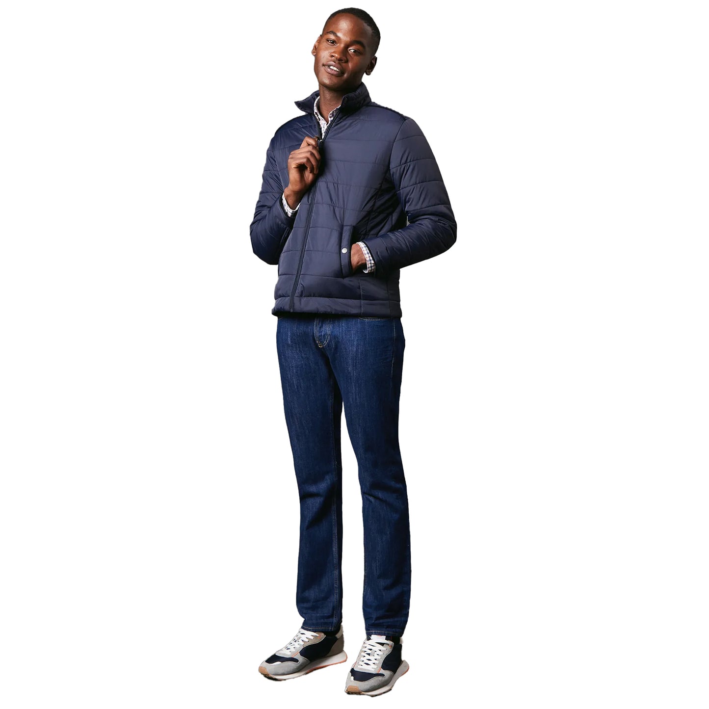 Navy - Side - Maine Mens Short High-Neck Wadded Jacket