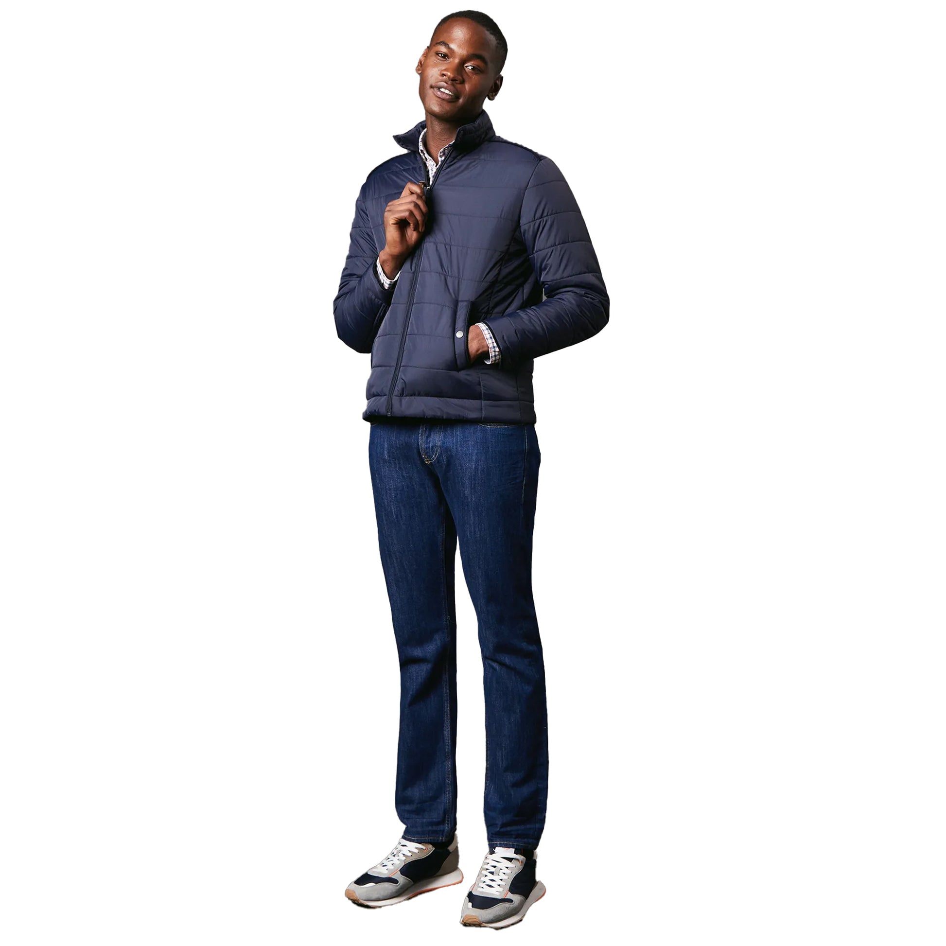 Navy - Side - Maine Mens Short High-Neck Wadded Jacket