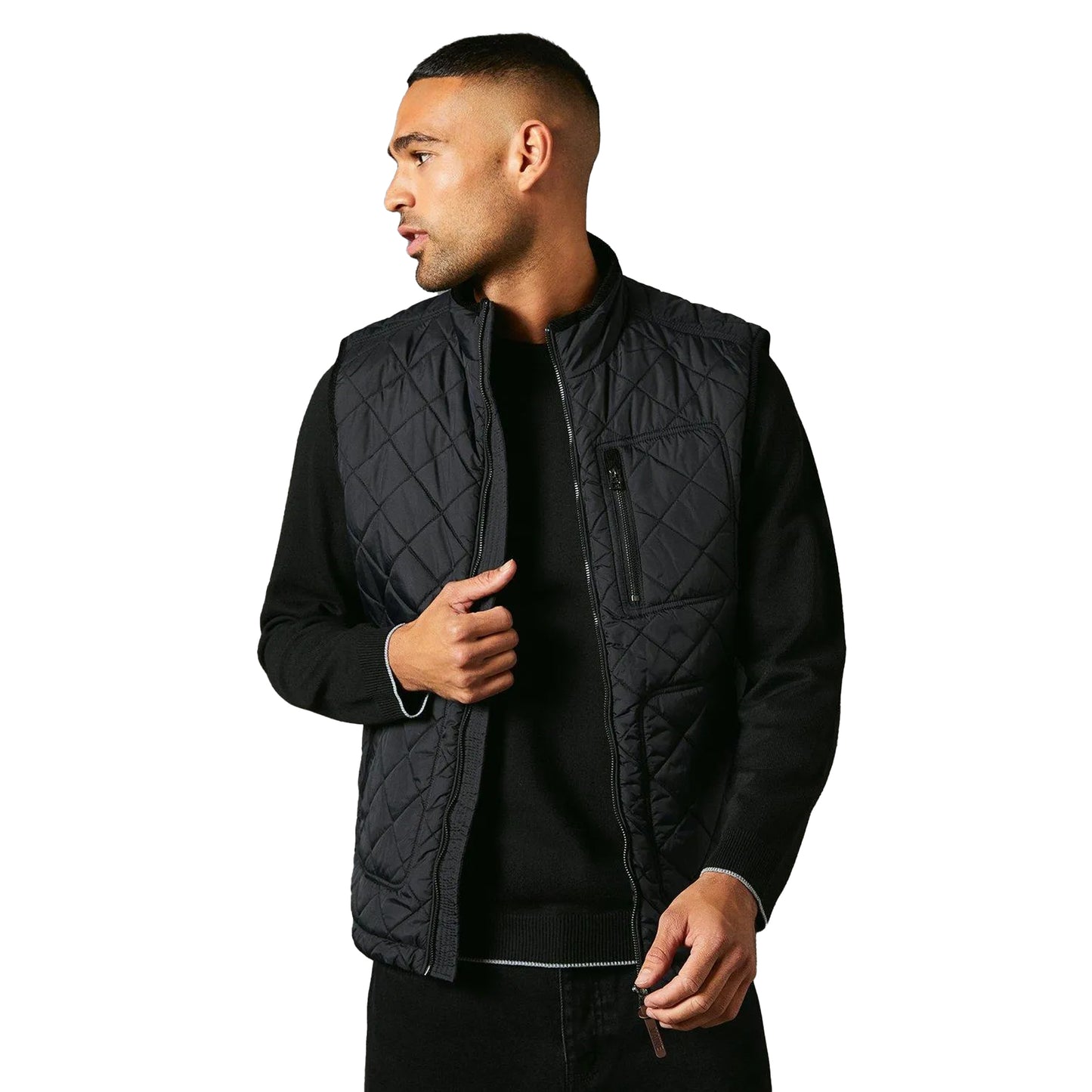 Black - Front - Maine Mens Diamond Quilt Gilet