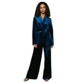 Teal - Side - Principles Womens-Ladies Velvet Wide Leg Trousers