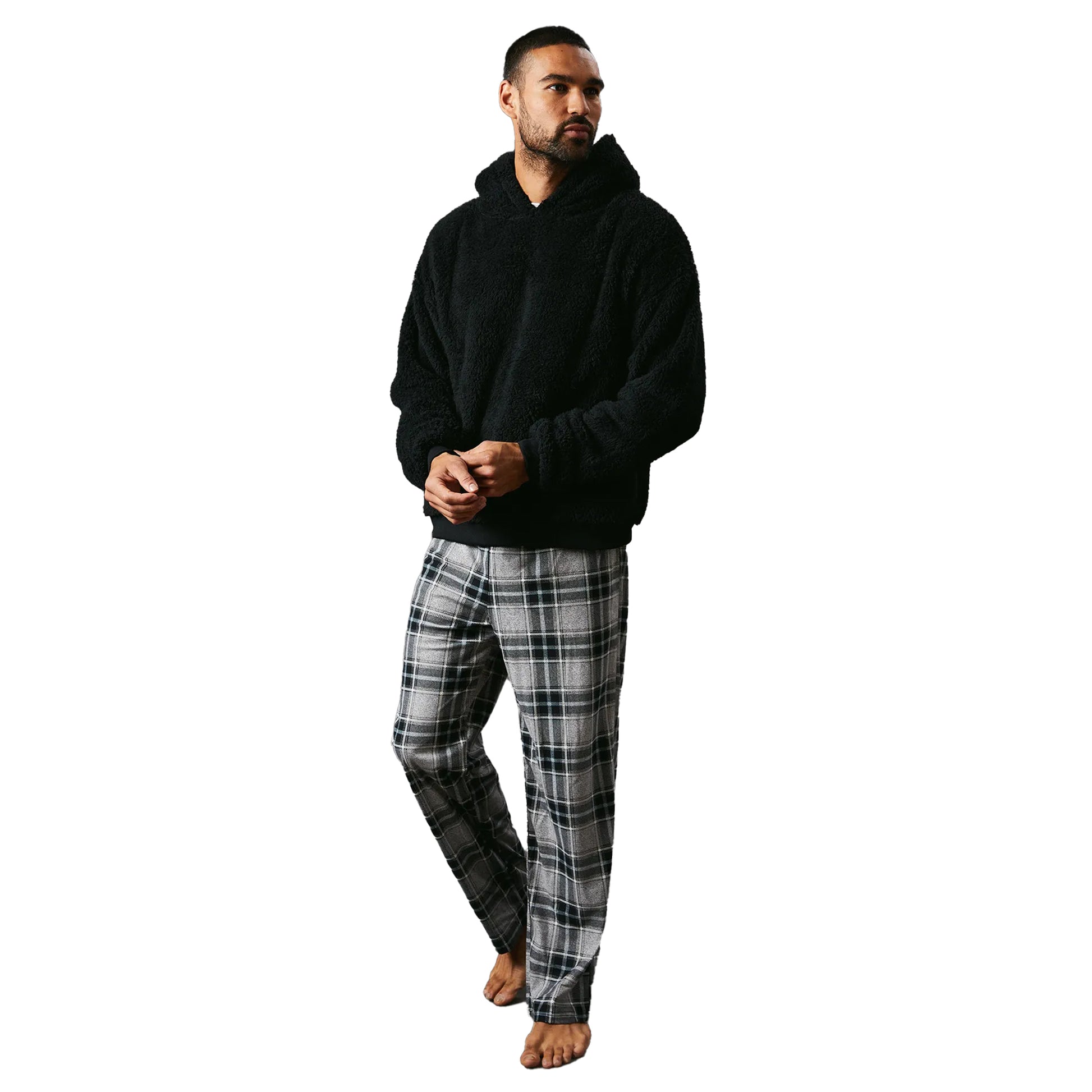 Black - Side - Maine Mens Sherpa Lounge Hoodie