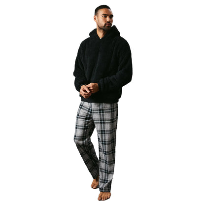 Black - Side - Maine Mens Sherpa Lounge Hoodie