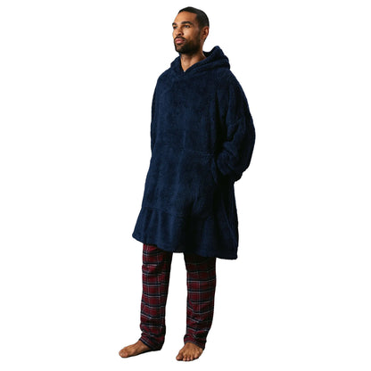 Navy - Front - Maine Mens Sherpa Hoodie Blanket