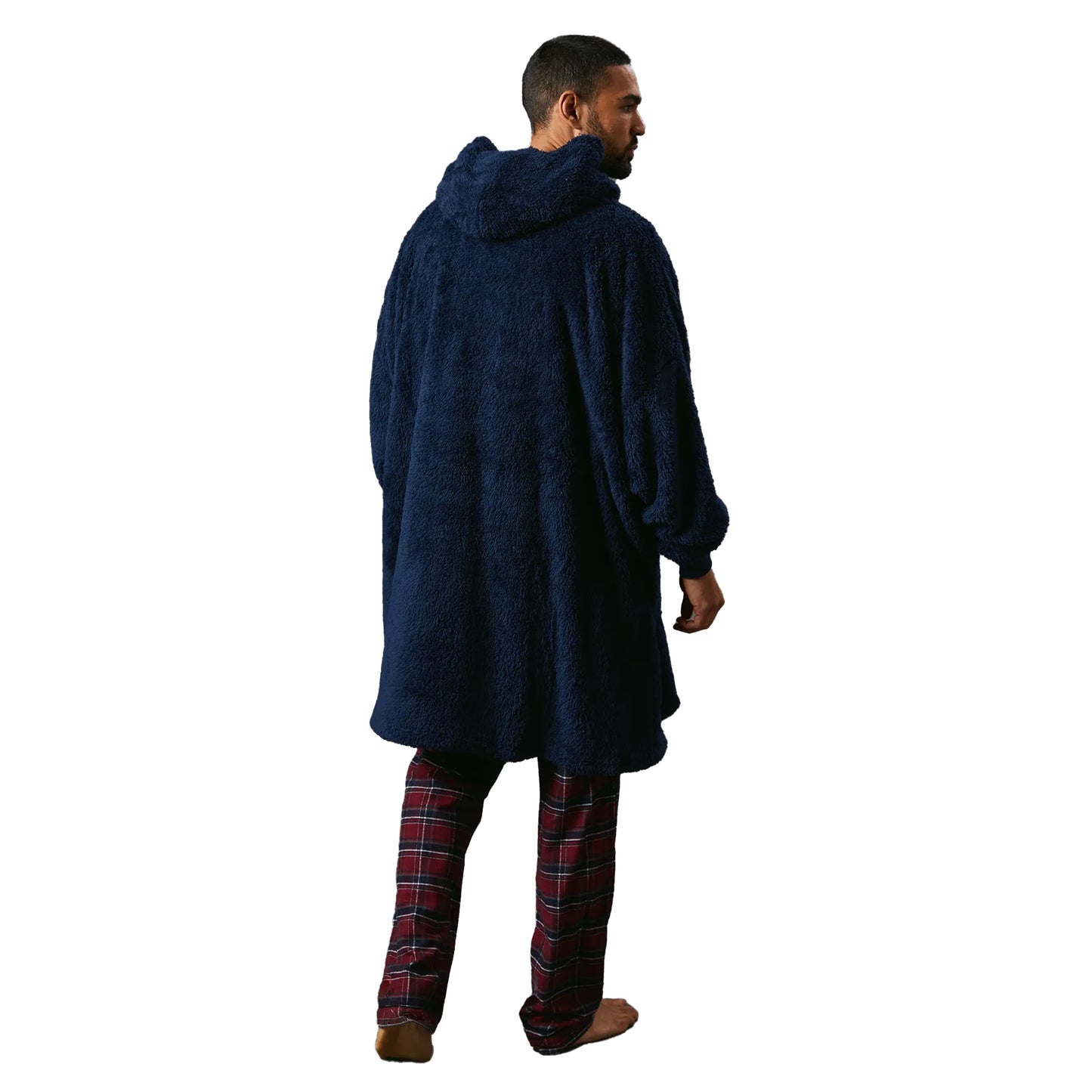 Navy - Back - Maine Mens Sherpa Hoodie Blanket