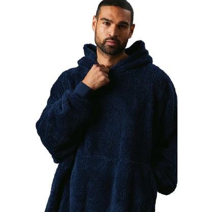 Navy - Side - Maine Mens Sherpa Hoodie Blanket