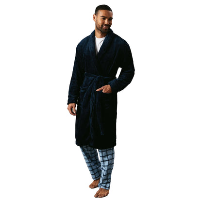 Navy - Front - Maine Mens Waffle Shawl Collar Robe