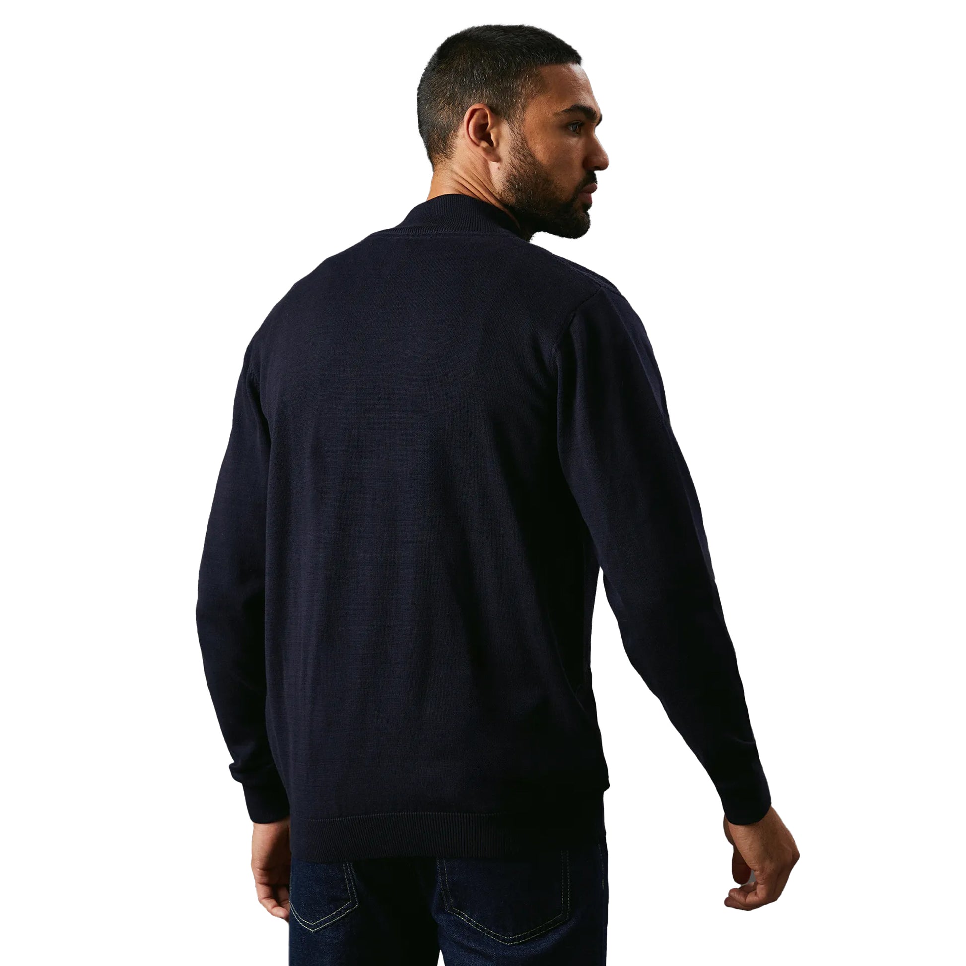 Navy - Back - Maine Mens Knitted Honeycomb Full Zip Jacket